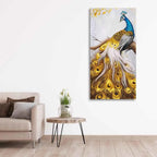 Classic Wall Painting of A Golden Feather Peacock - Decor Mantra 