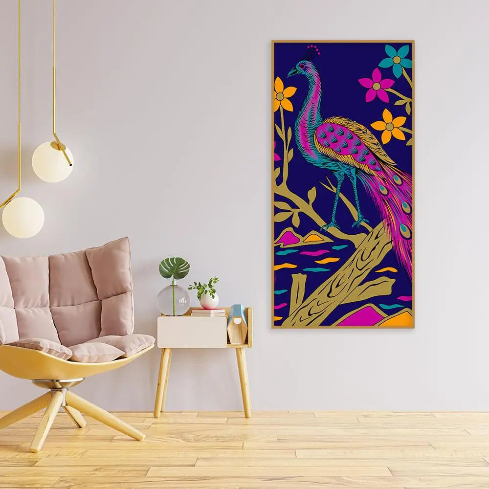 Beautiful Peacock with Flower art Premium Wall Painting - Decor Mantra 
