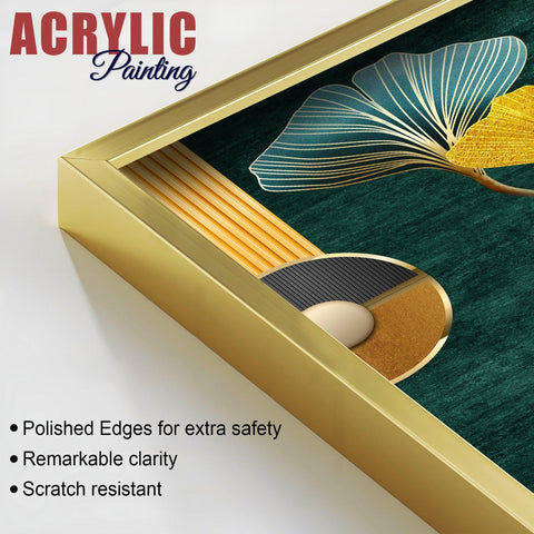 Colorful Golden Lines Leaves Acrylic Floating Wall Painting Set of 2 - Decor Mantra 