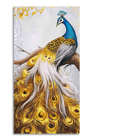 Classic Wall Painting of A Golden Feather Peacock - Decor Mantra 