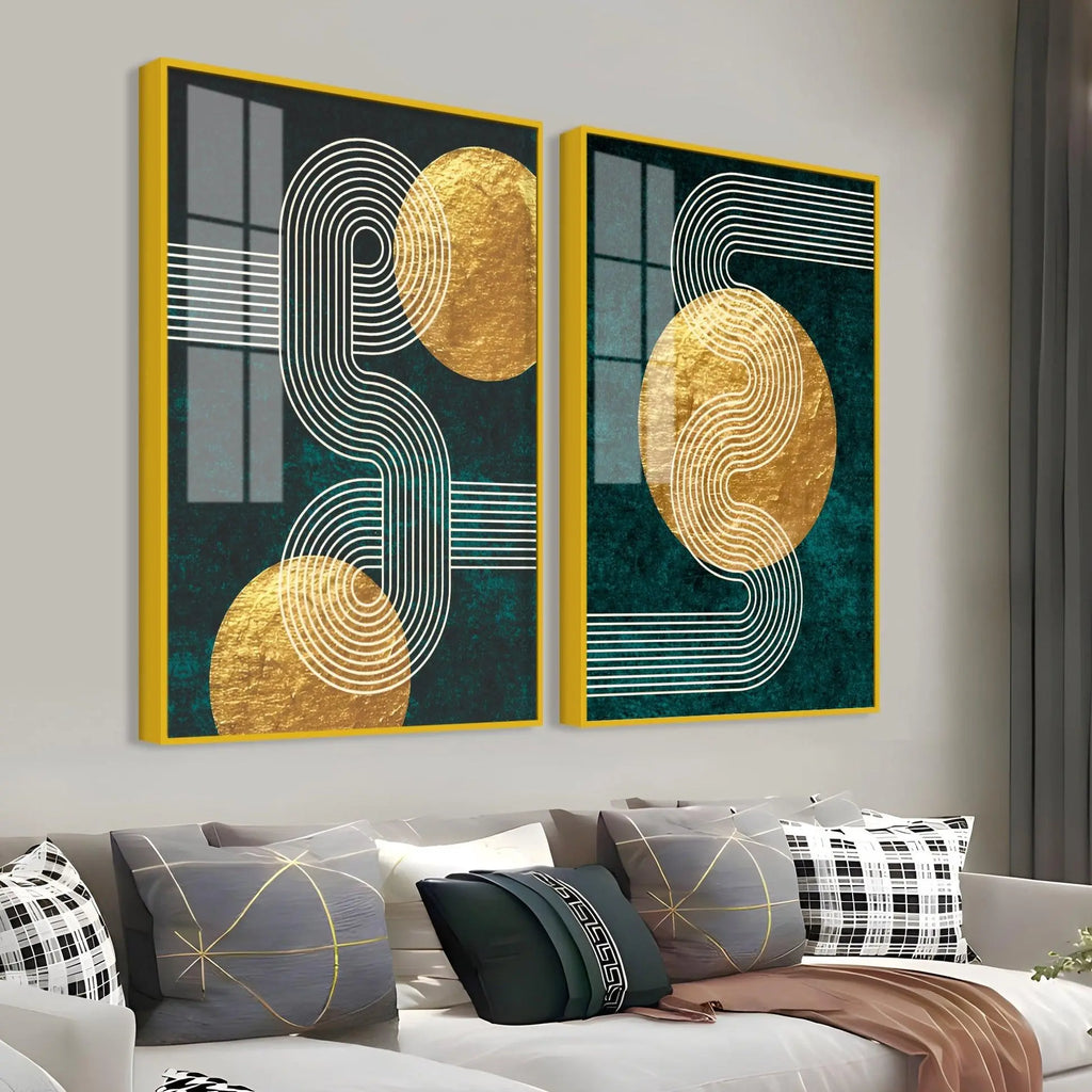 Golden Birds Flying Floating Acrylic Wall Painting Set of 2 - Decor Mantra 