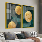 Golden Birds Flying Floating Acrylic Wall Painting Set of 2 - Decor Mantra 