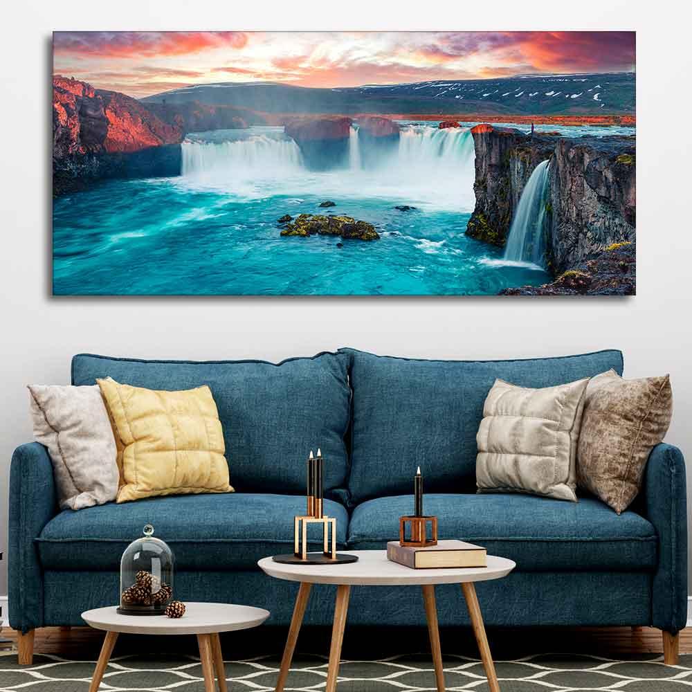 Scenery of Waterfall In Forest Premium Wall Painting - Decor Mantra 