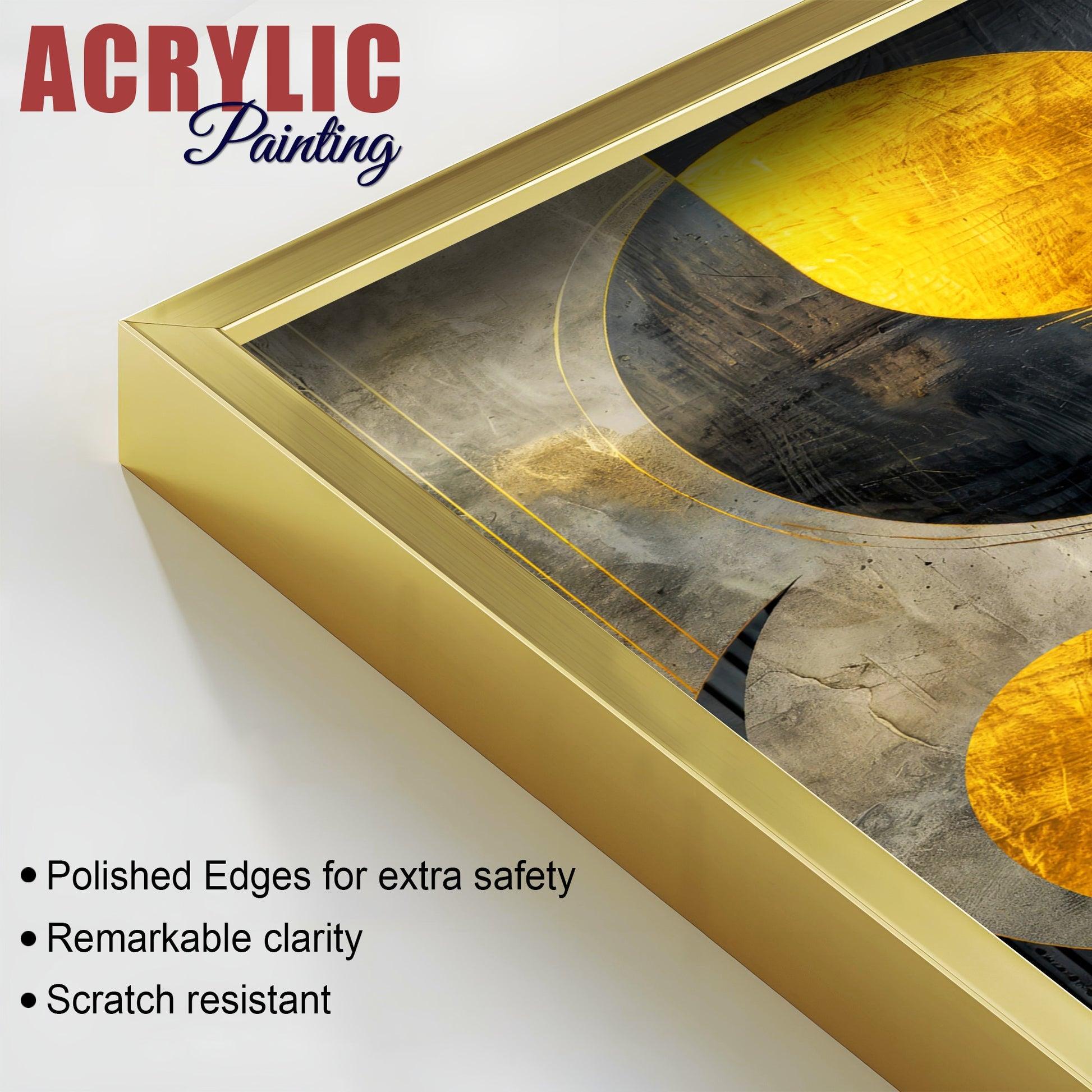 Modern Luxurious Golden Shapes Acrylic Floating Wall Painting Set Of 2 - Decor Mantra 