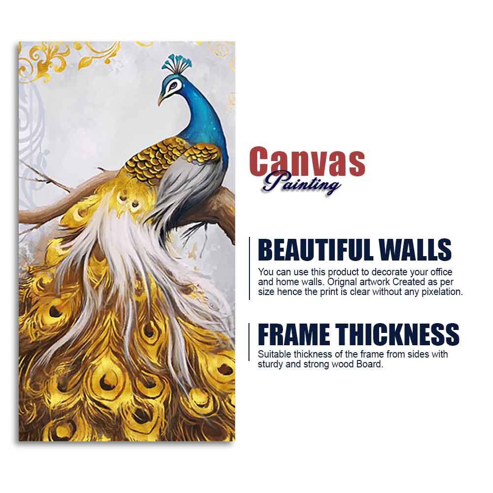 Classic Wall Painting of A Golden Feather Peacock - Decor Mantra 