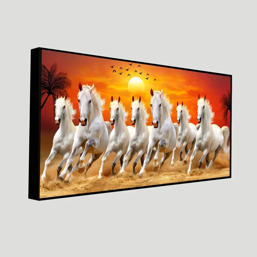 Seven Horses Running at Sunrise Premium Canvas Wall Painting - Harshita Craft