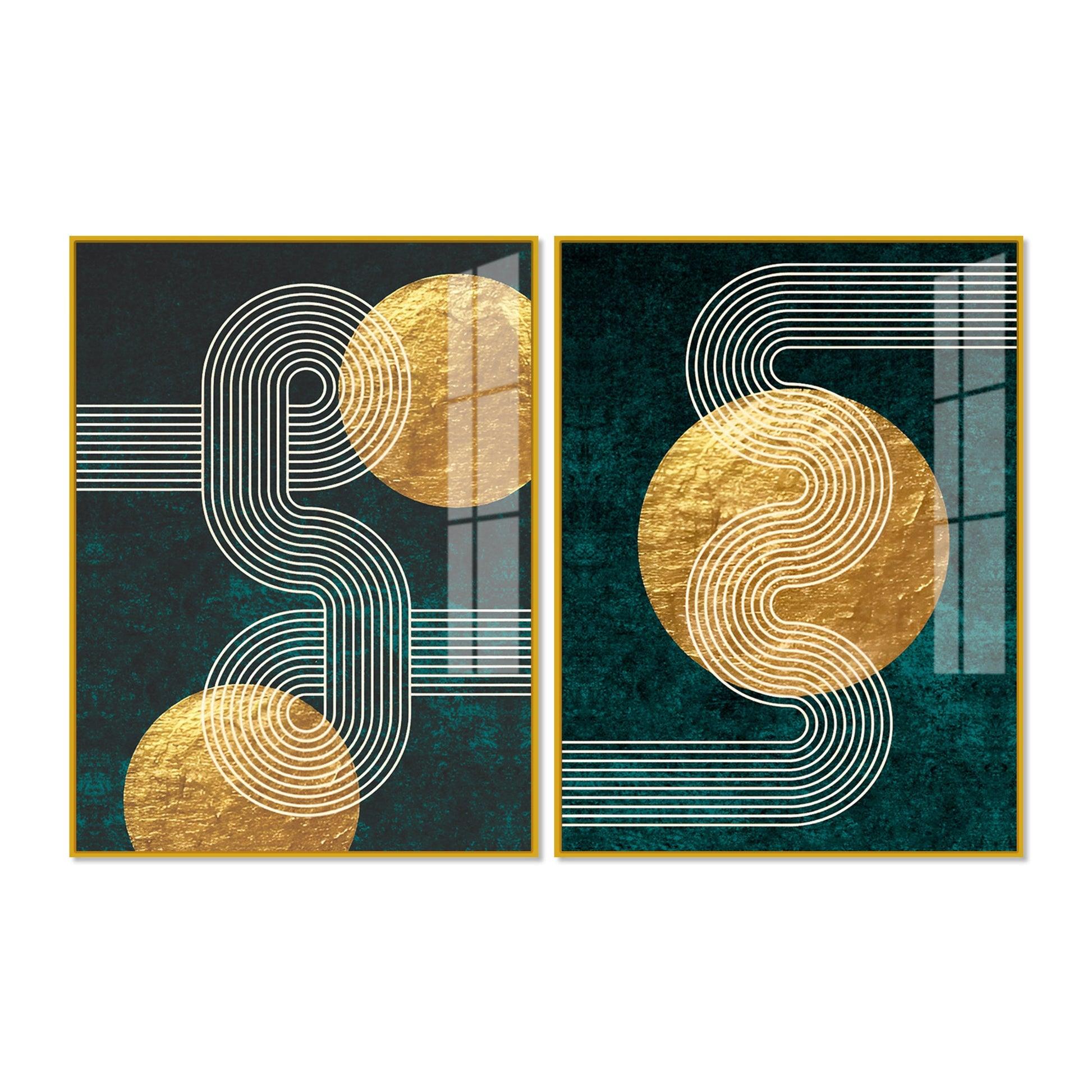 Golden Birds Flying Floating Acrylic Wall Painting Set of 2 - Decor Mantra 