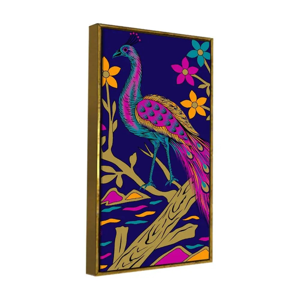 Beautiful Peacock with Flower art Premium Wall Painting - Decor Mantra 