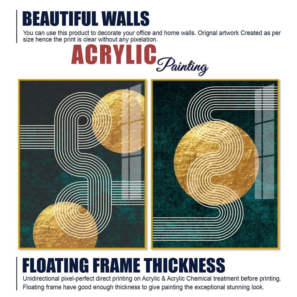 Golden Birds Flying Floating Acrylic Wall Painting Set of 2 - Decor Mantra 