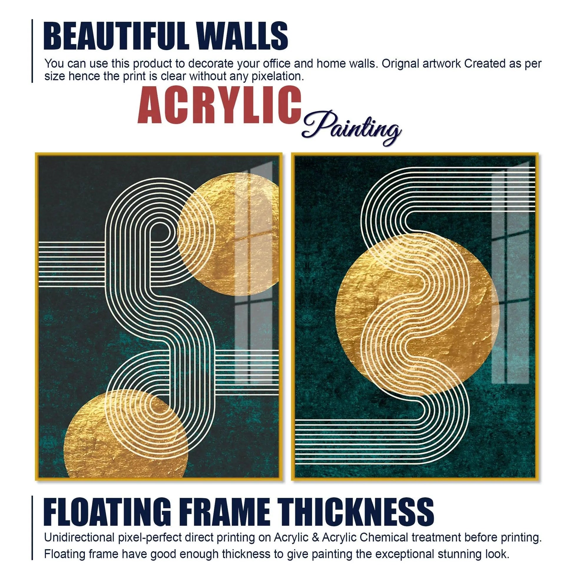 Golden Birds Flying Floating Acrylic Wall Painting Set of 2 - Decor Mantra 