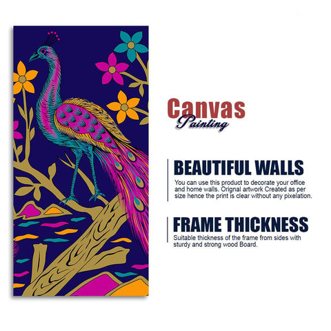 Beautiful Peacock with Flower art Premium Wall Painting - Decor Mantra 