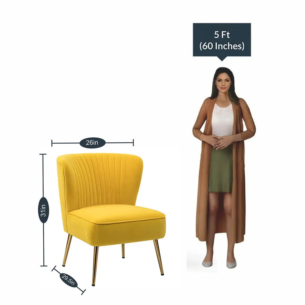 Classic Style Curved Back Yellow Velvet Accent Chair DECORMANTRA