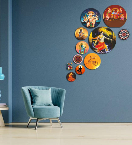 Decorative Wooden Wall Hanging Decoration Item for Home | Office | Gift | Decor Art Livingroom, Bedroom | Stylish Modern Artwork (WPS_143N) Pack of 11 Pieces - Decor Mantra 