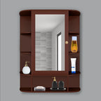 Spacious Decorative Wooden Bathroom Mirror Cabinet with 13 Shelves with Brown Finish - Decor Mantra 