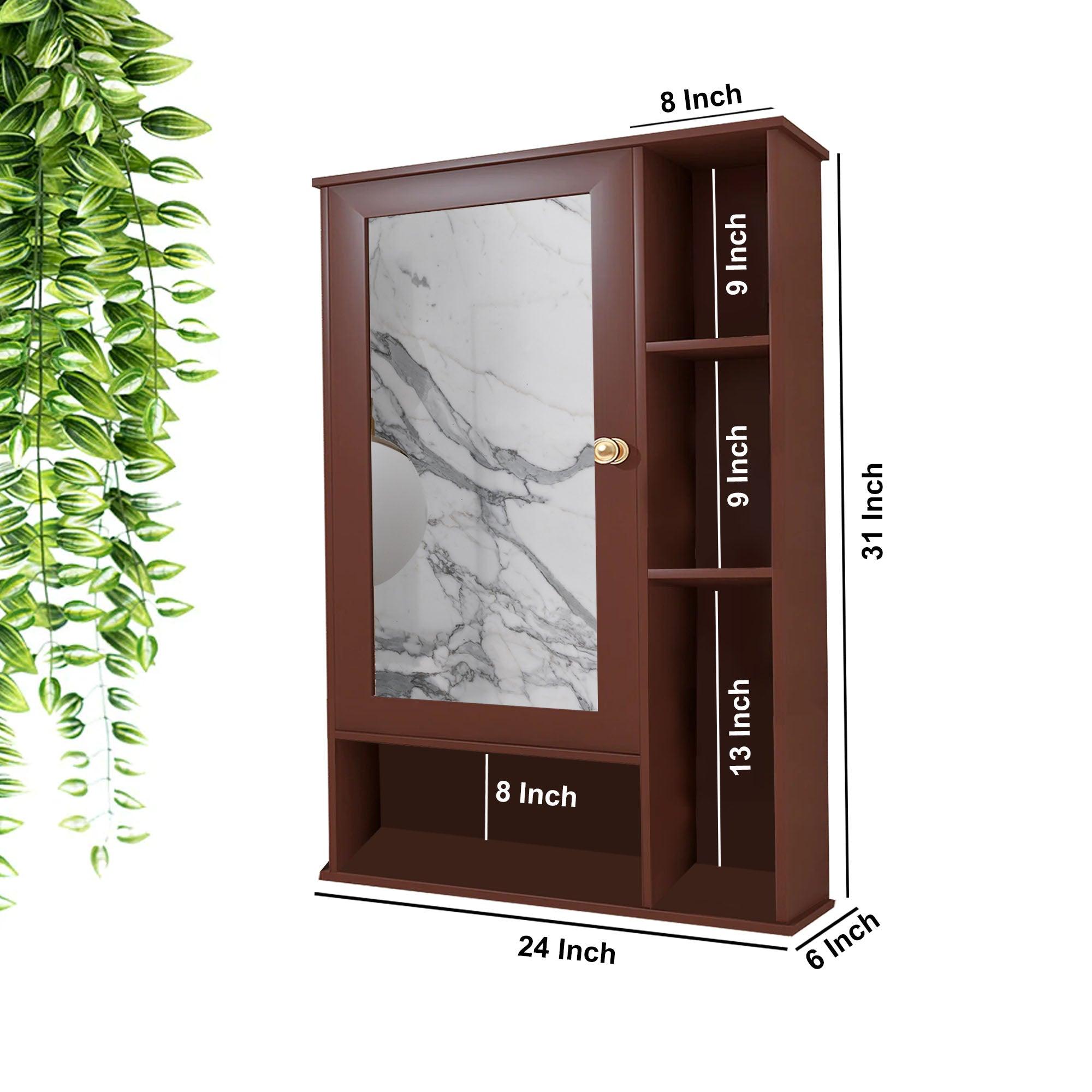 Aesthetic Wooden Bathroom Cabinet Mirror with 6 Spacious Shelves Finish Solid Brown - Decor Mantra 
