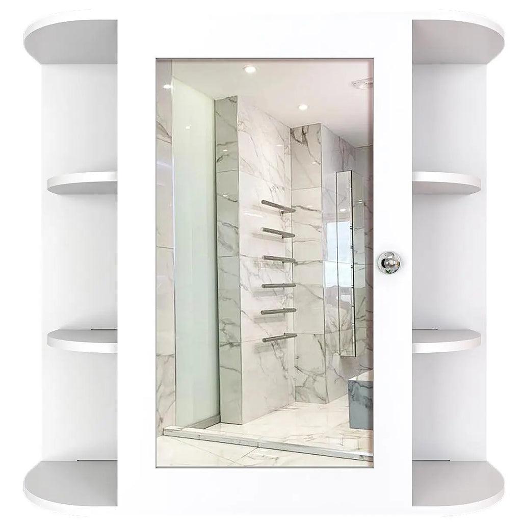Modern Wooden Bathroom Cabinet Mirror with 10 Spacious Shelves with White Finish - Decor Mantra 