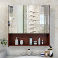 Beautiful Wooden Bathroom Organizer Cabinet with Mirror & 4 Spacious Shelves with Brown Finish - Decor Mantra 