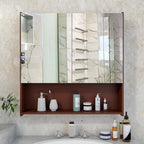 Beautiful Wooden Bathroom Organizer Cabinet with Mirror & 4 Spacious Shelves with Brown Finish - Decor Mantra 