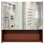Beautiful Wooden Bathroom Organizer Cabinet with Mirror & 4 Spacious Shelves with Brown Finish - Decor Mantra 