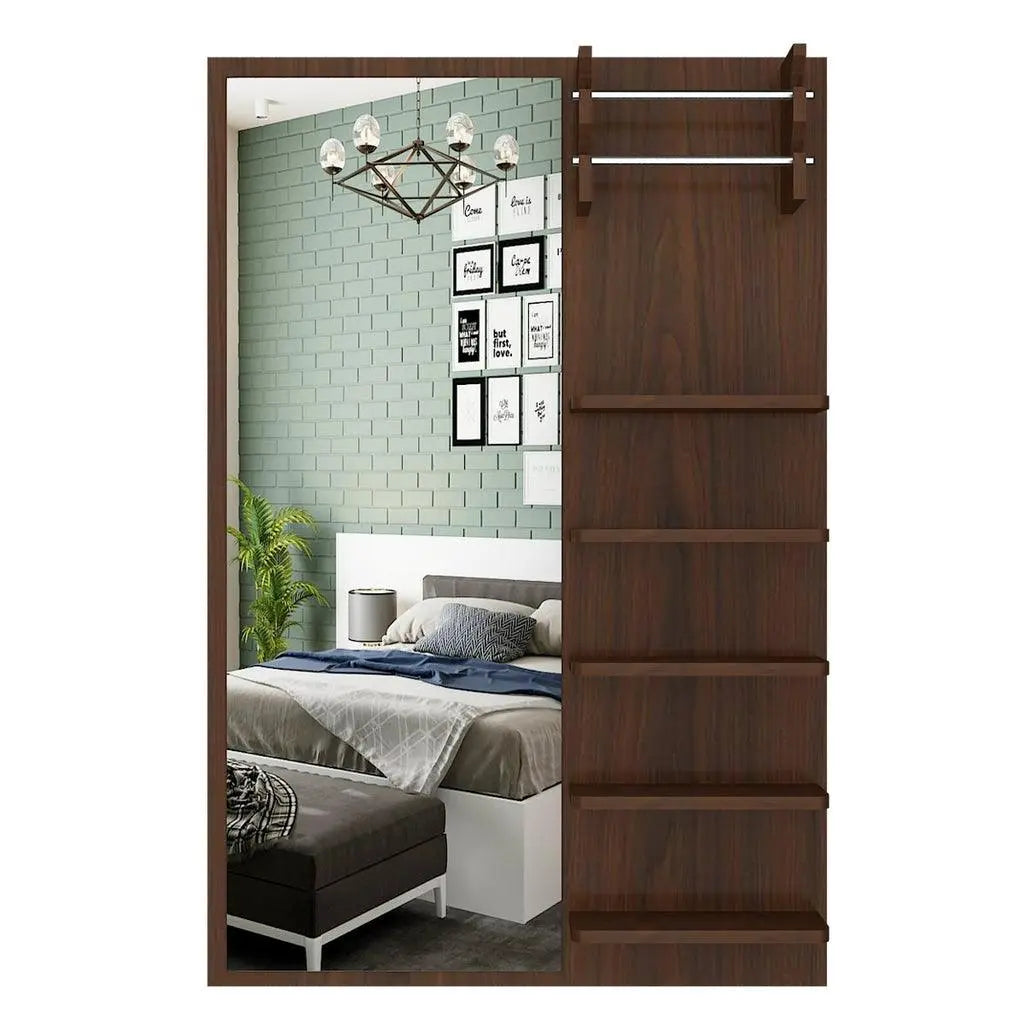 Beautiful Modern Dressing Mirror Shelves with Walnut Finish - Decor Mantra 