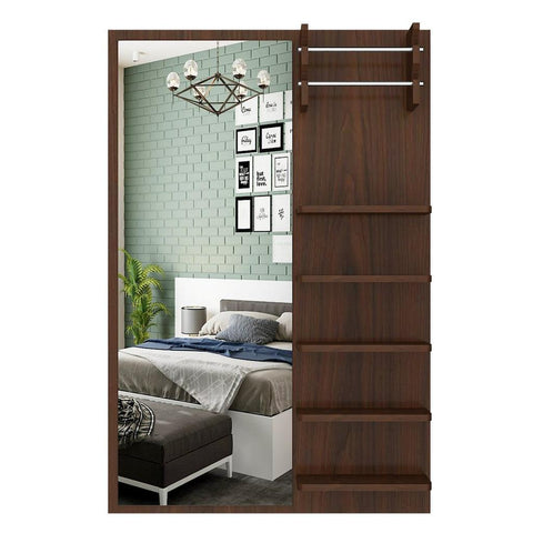 Beautiful Modern Dressing Mirror Shelves with Walnut Finish - Decor Mantra 