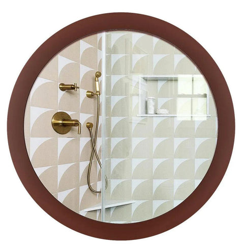 Modish Circular Shaped Wooden Bathroom Cabinet Mirror with 2 Spacious Shelves with Brown Finish - Decor Mantra 