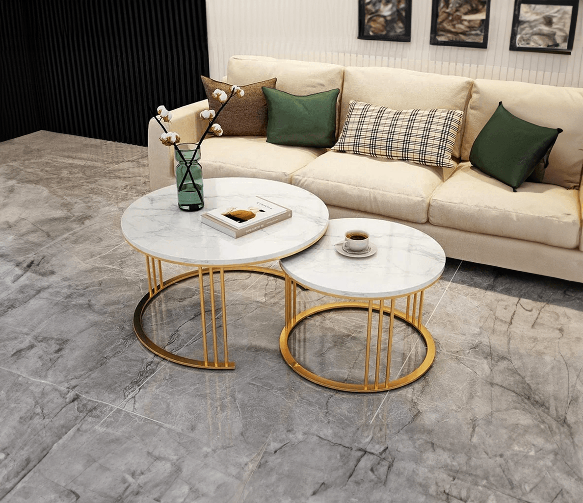 Modern Classic Designer Tethered Iron Stand Coffee Table Set of 2 - Decor Mantra 