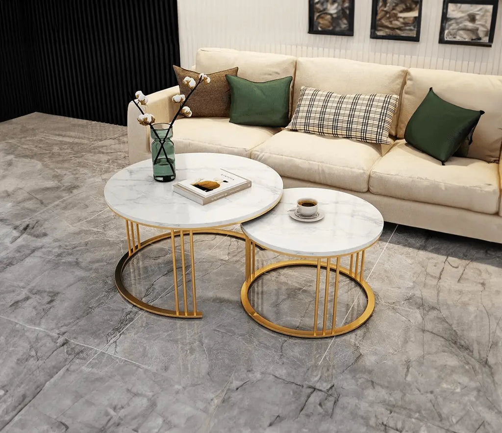 Modern Classic Designer Tethered Iron Stand Coffee Table Set of 2 - Decor Mantra 
