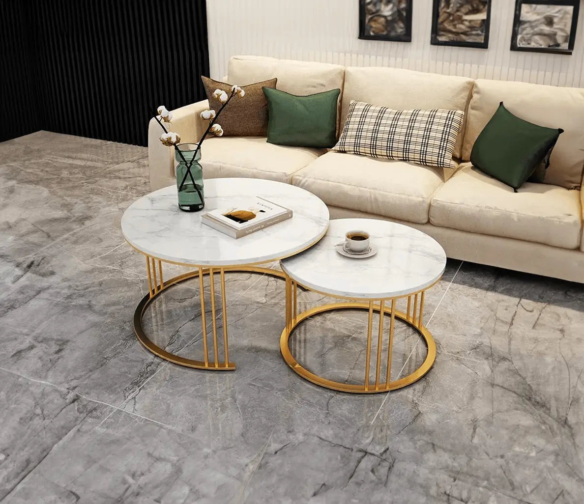 Modern Classic Designer Tethered Iron Stand Coffee Table Set of 2 - Decor Mantra 