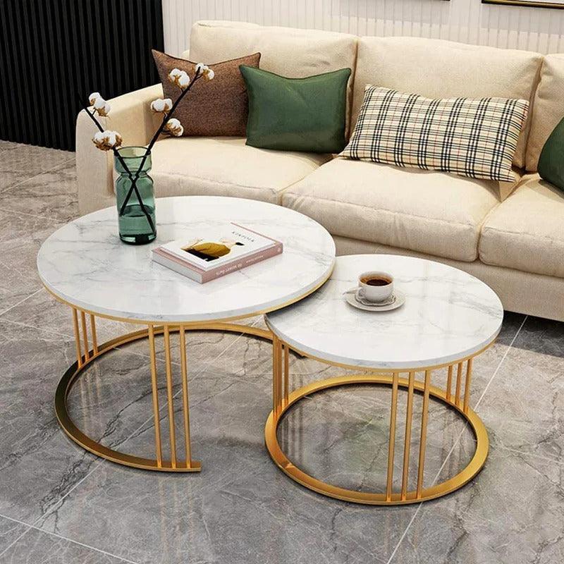 Modern Classic Designer Tethered Iron Stand Coffee Table Set of 2 - Decor Mantra 