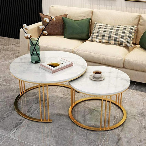 Modern Classic Designer Tethered Iron Stand Coffee Table Set of 2 - Decor Mantra 