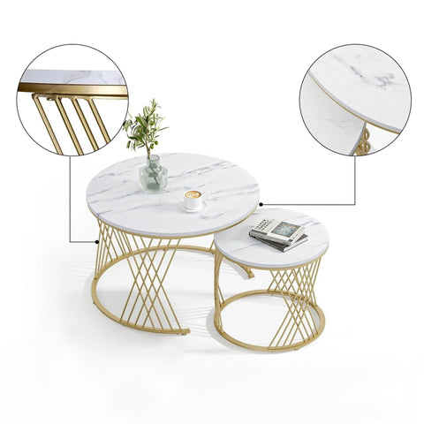 Modern Faux Marble Attractive Design Rounded Coffee Table - Decor Mantra 