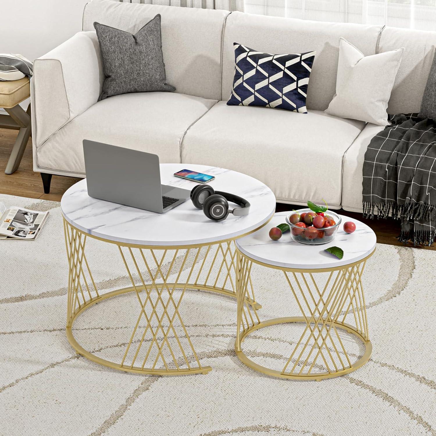 Modern Faux Marble Attractive Design Rounded Coffee Table - Decor Mantra 