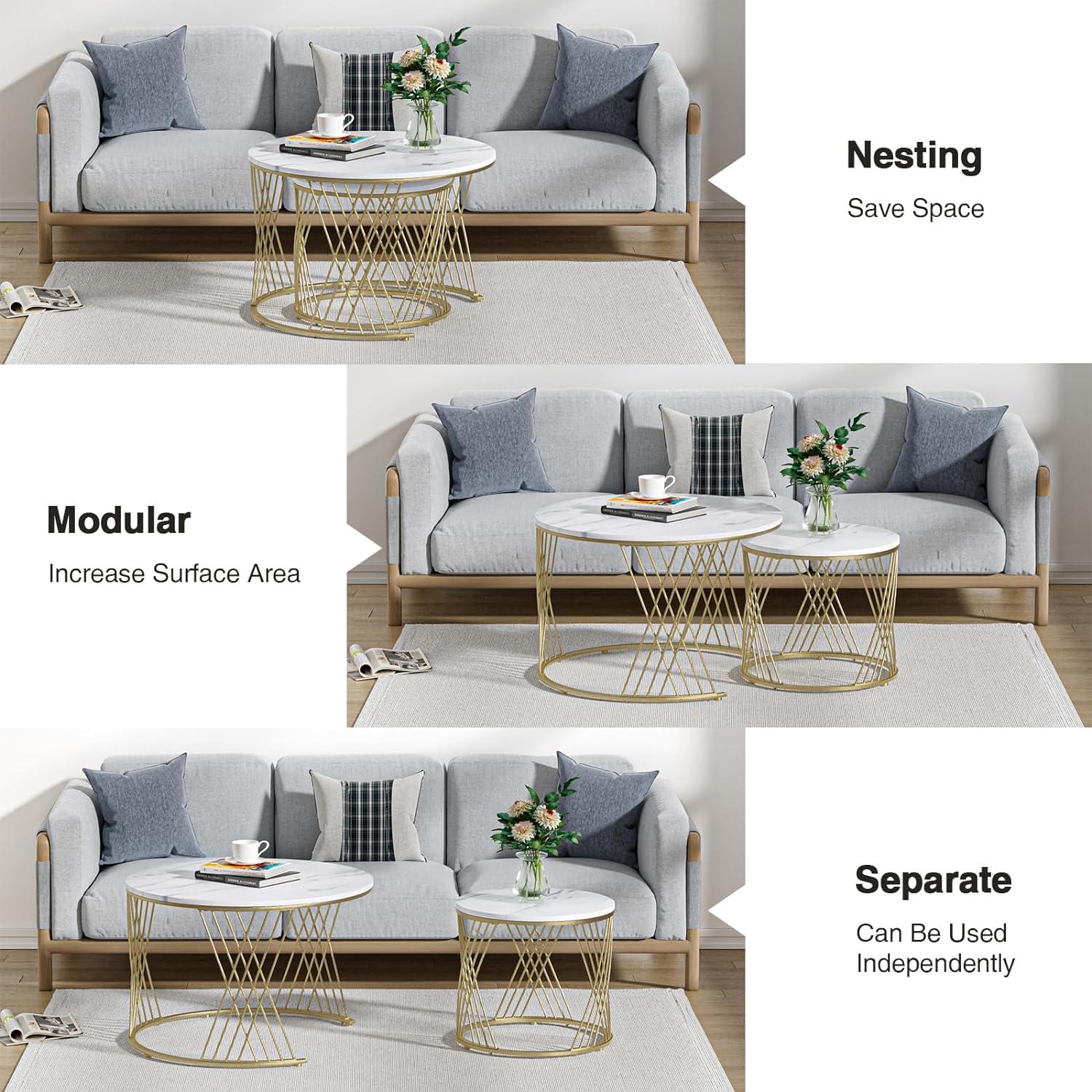 Modern Faux Marble Attractive Design Rounded Coffee Table - Decor Mantra 