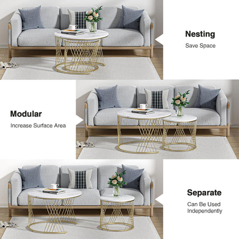 Modern Faux Marble Attractive Design Rounded Coffee Table - Decor Mantra 