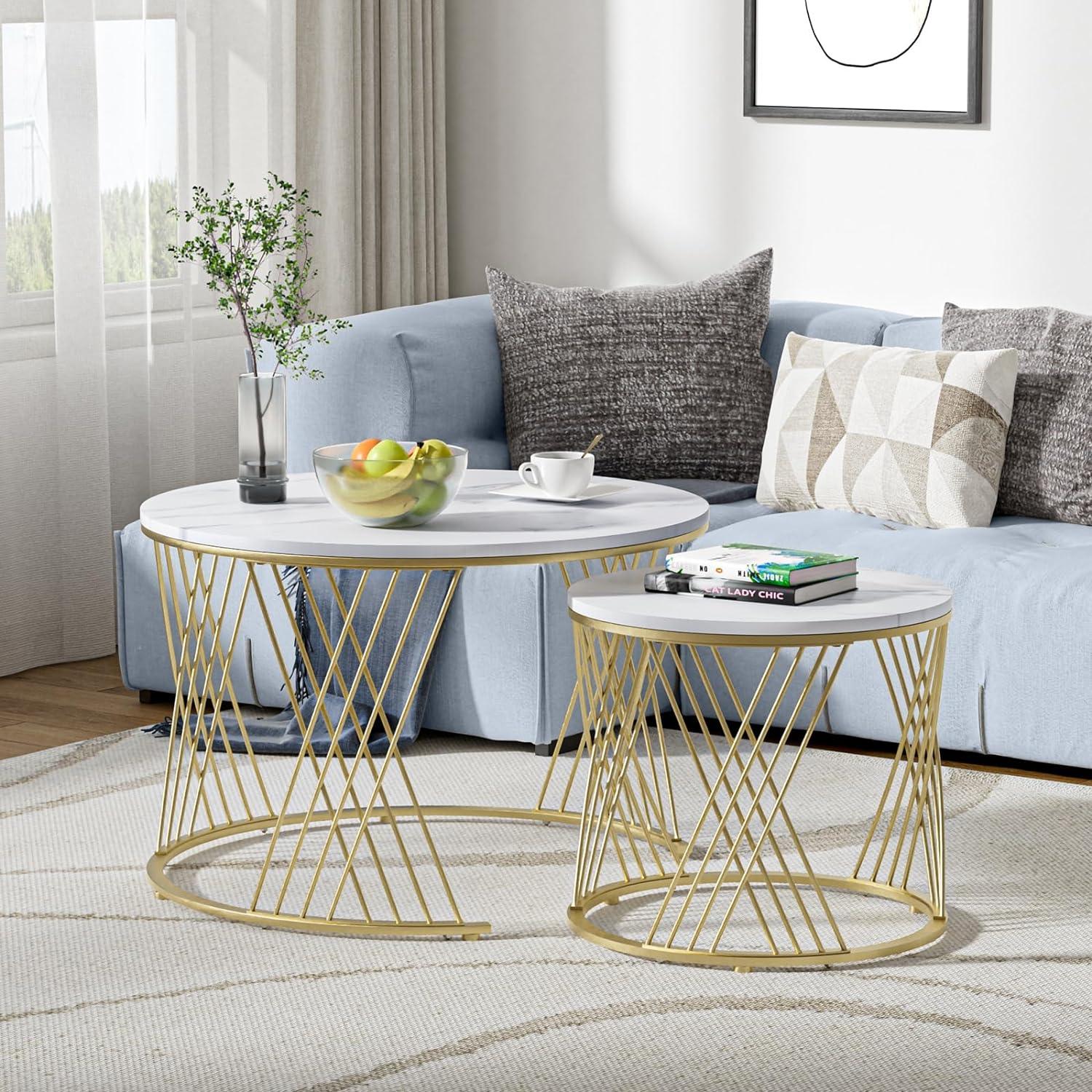 Modern Faux Marble Attractive Design Rounded Coffee Table - Decor Mantra 