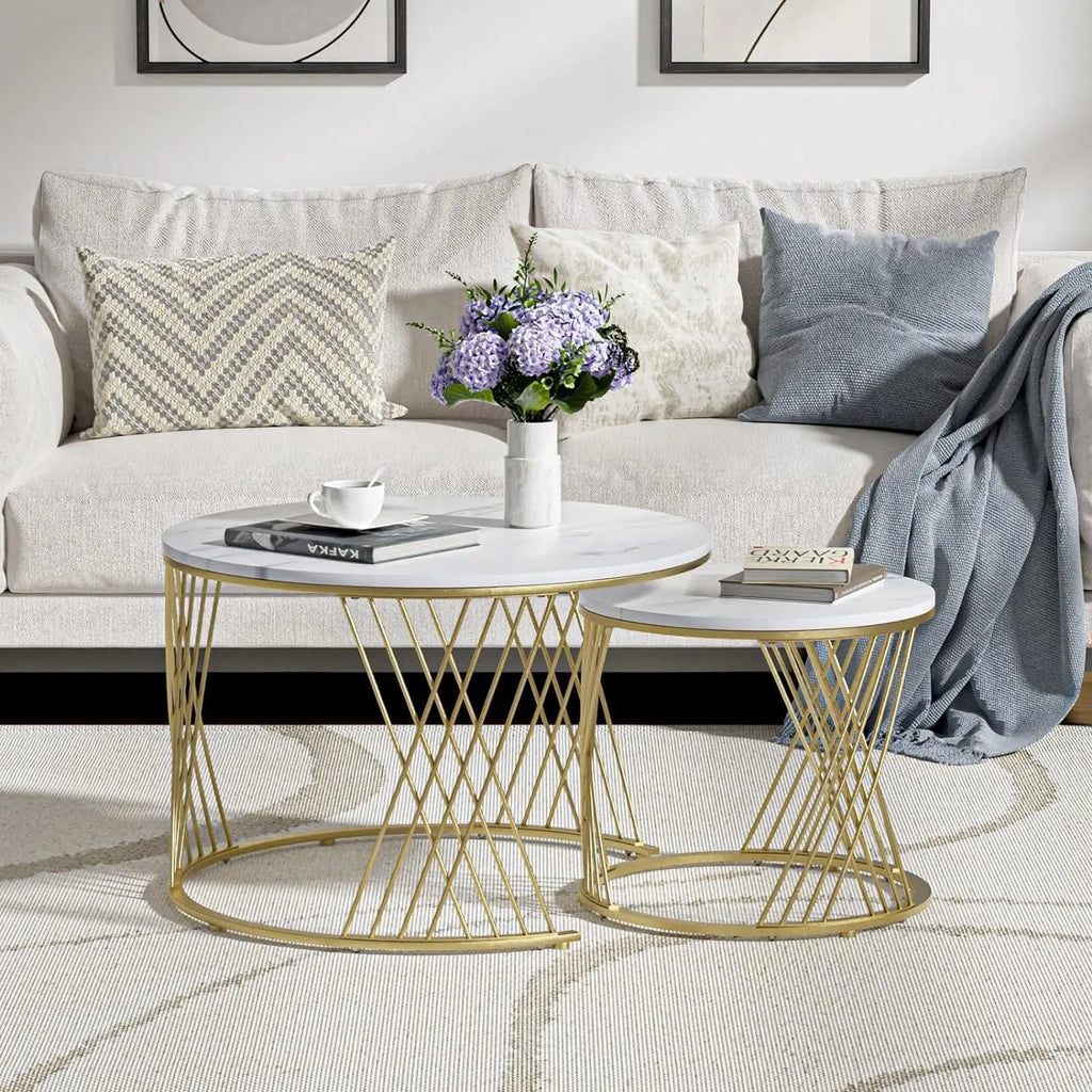 Modern Faux Marble Attractive Design Rounded Coffee Table - Decor Mantra 