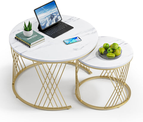 Modern Faux Marble Attractive Design Rounded Coffee Table - Decor Mantra 