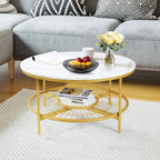 Designer Round Modern Center Table with White Marble Golden Metal Finish - Decor Mantra 