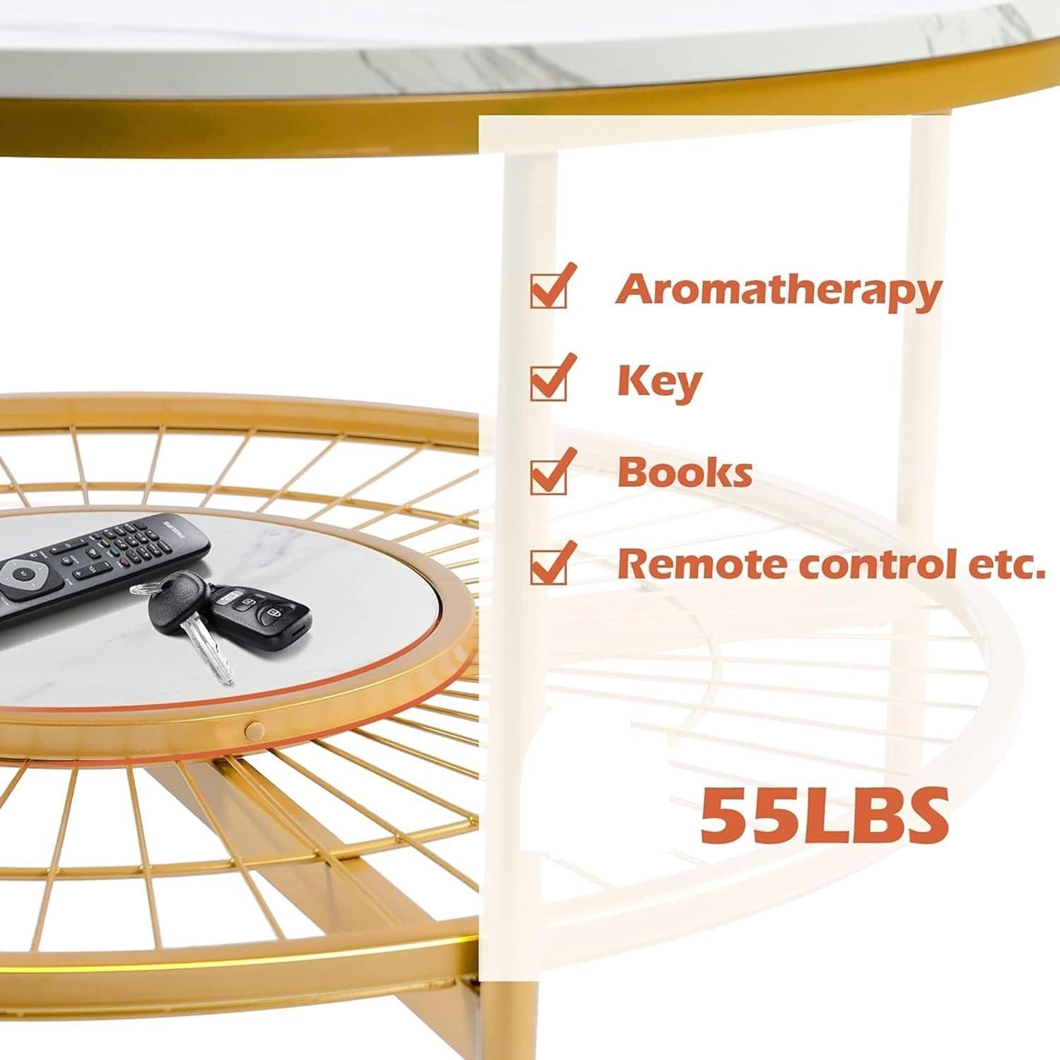 Designer Round Modern Center Table with White Marble Golden Metal Finish - Decor Mantra 