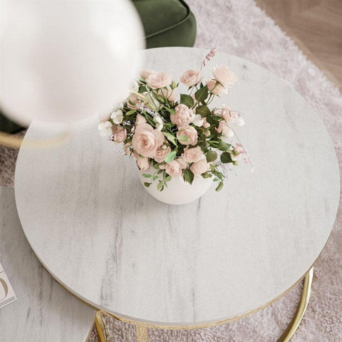 Round White Marble Coffee Tables with Iron Bases, Set of 2 - Decor Mantra 