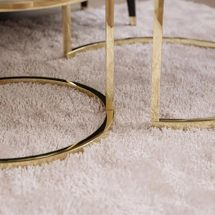 Round White Marble Coffee Tables with Iron Bases, Set of 2 - Decor Mantra 