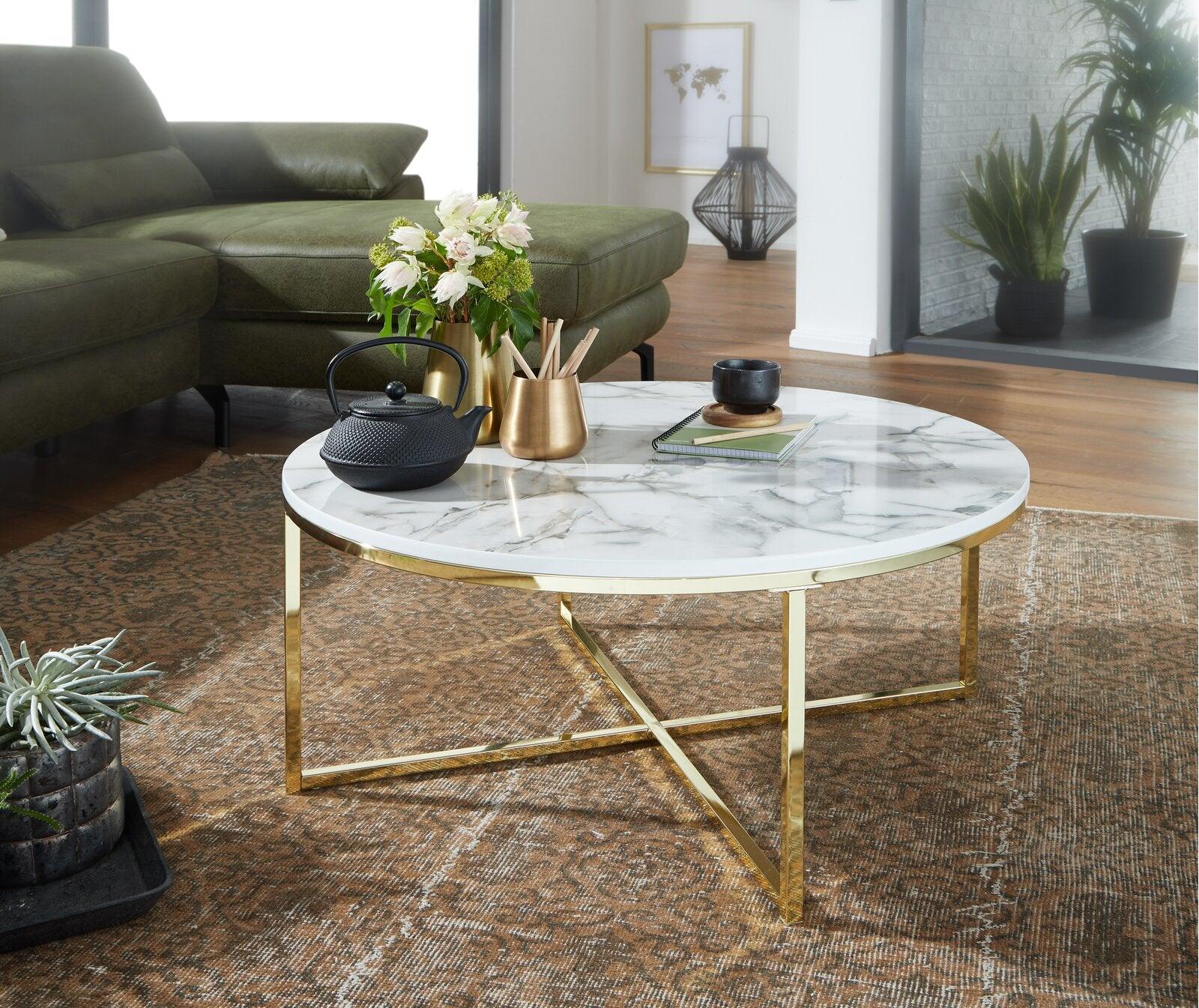 Round White Marble Coffee Tables with Sturdy Iron Stands - Decor Mantra 