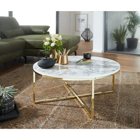 Round White Marble Coffee Tables with Sturdy Iron Stands - Decor Mantra 