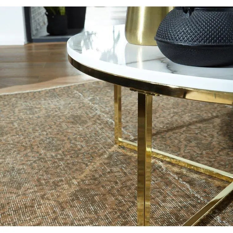 Round White Marble Coffee Tables with Sturdy Iron Stands - Decor Mantra 