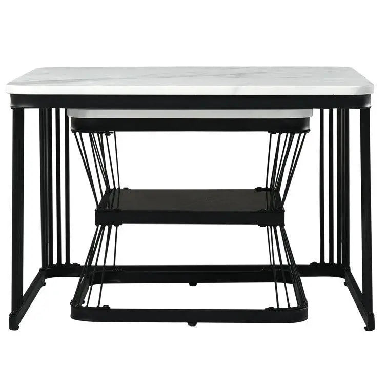 Classic White Marble Table Duo with Metallic Tethered Detailing - Decor Mantra 