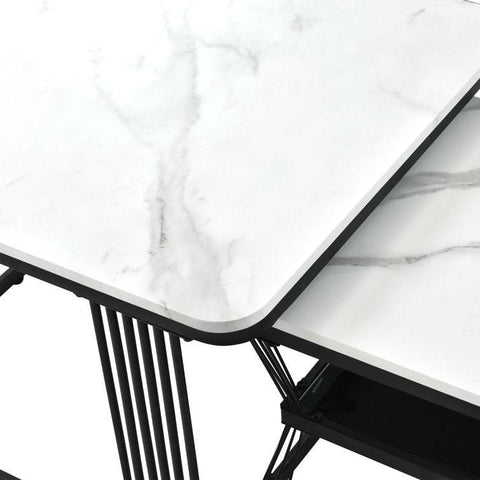 Classic White Marble Table Duo with Metallic Tethered Detailing - Decor Mantra 