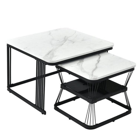 Classic White Marble Table Duo with Metallic Tethered Detailing - Decor Mantra 
