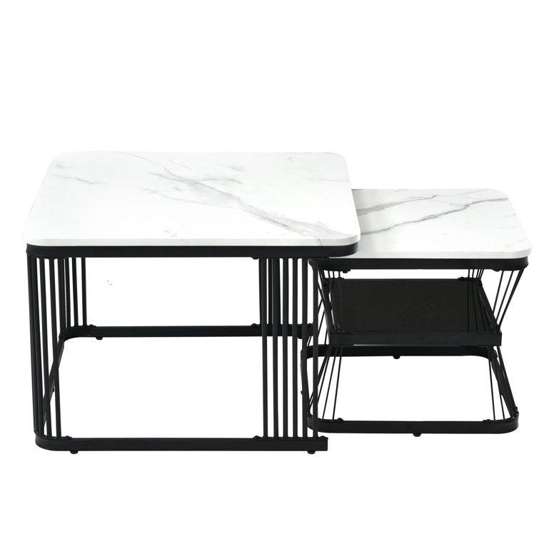 Classic White Marble Table Duo with Metallic Tethered Detailing - Decor Mantra 