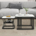 Classic White Marble Table Duo with Metallic Tethered Detailing - Decor Mantra 